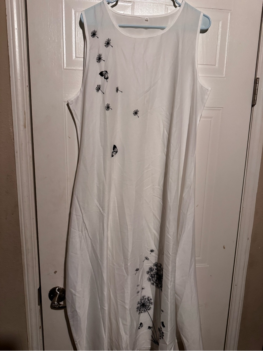 Source Unknown White Maxi Dress with Black Floral and Butterfly Print